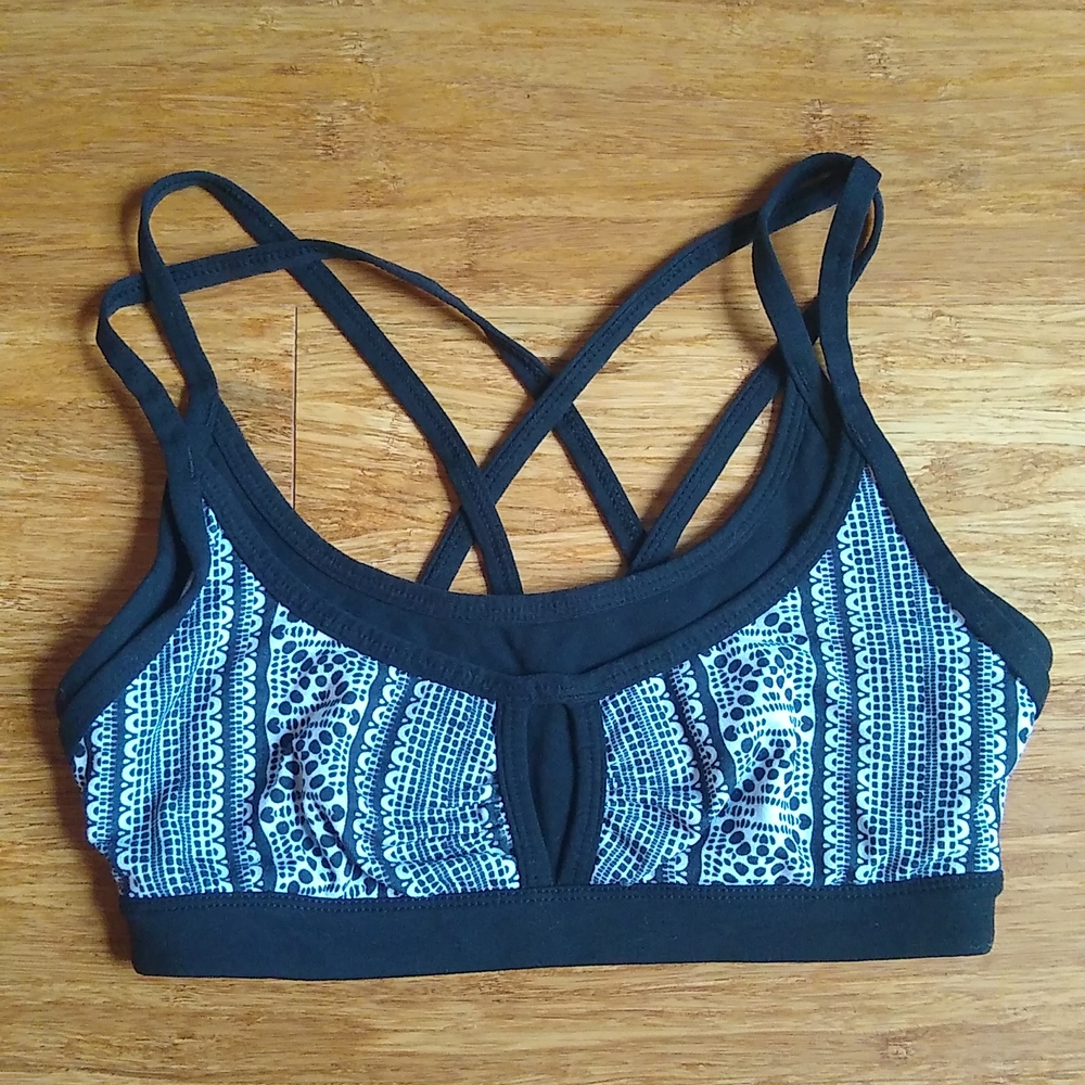 Prana Black and Blue Patterned Sports Bra
